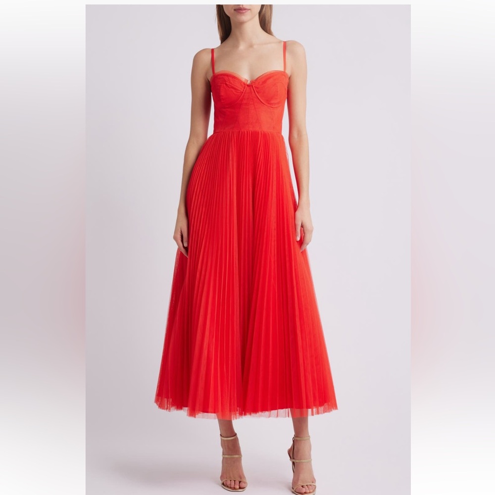 Hutch Carley Red Pleated Tulle Maxi Dress